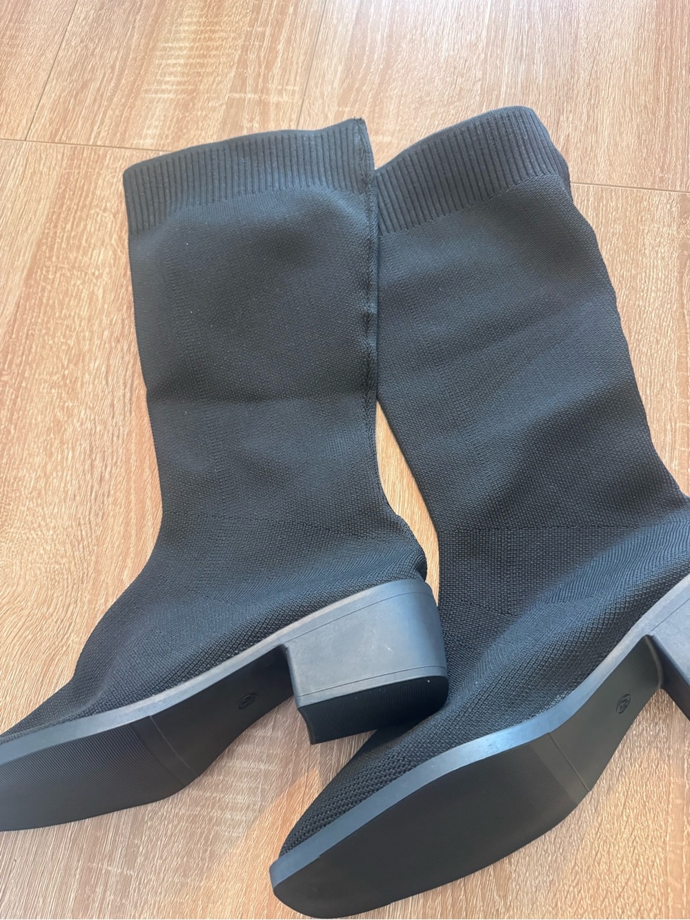 Brand New Black Knit Sock Heeled Boots size 42 size 10.5/11